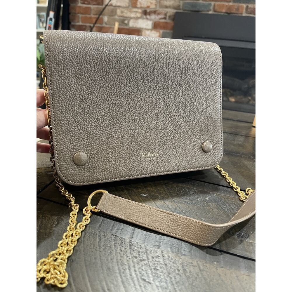Mulberry Small Grain Clifton Chain Crossbody Accordion Bag Leather Taupe Gold